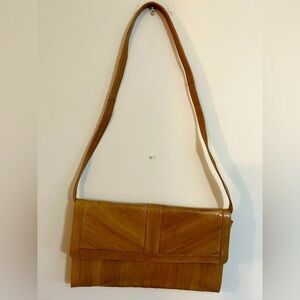Vintage Tan Eelskin Shoulder Bag made in Korea Detachable Shoulder Strap
